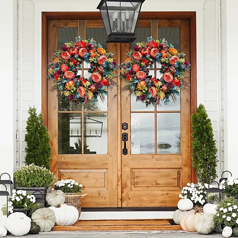Autumn Round Wreath Decorative Artificial Autumn Garland Festival Theme Farmhouse Party Decoration - silverfoxgoods